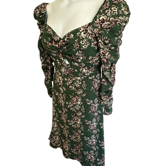 ASTR the Label Green Floral Print Ruched Long Sleeve Midi Dress Keyhole Size S - Picture 4 of 10
